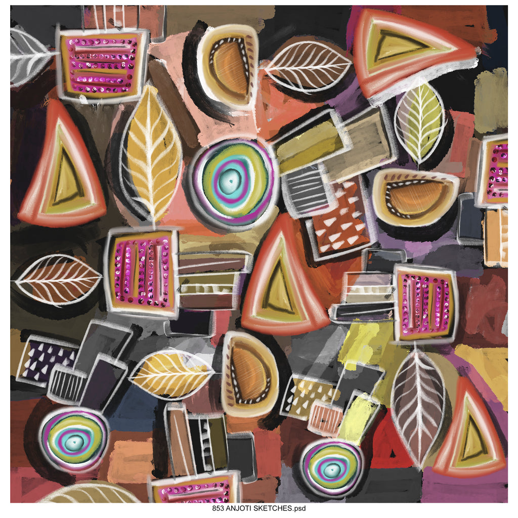 AnjotiSketches 02_New Summer floral watercolors surface pattern art allover illustration motifs in multicoloured textures effects design  for pillow purses and wallpaper