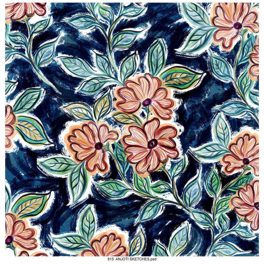 AnjotiSketches 08_New Summer floral watercolors surface pattern art allover illustration motifs in multicoloured textures effects design  for pillow purses and wallpaper