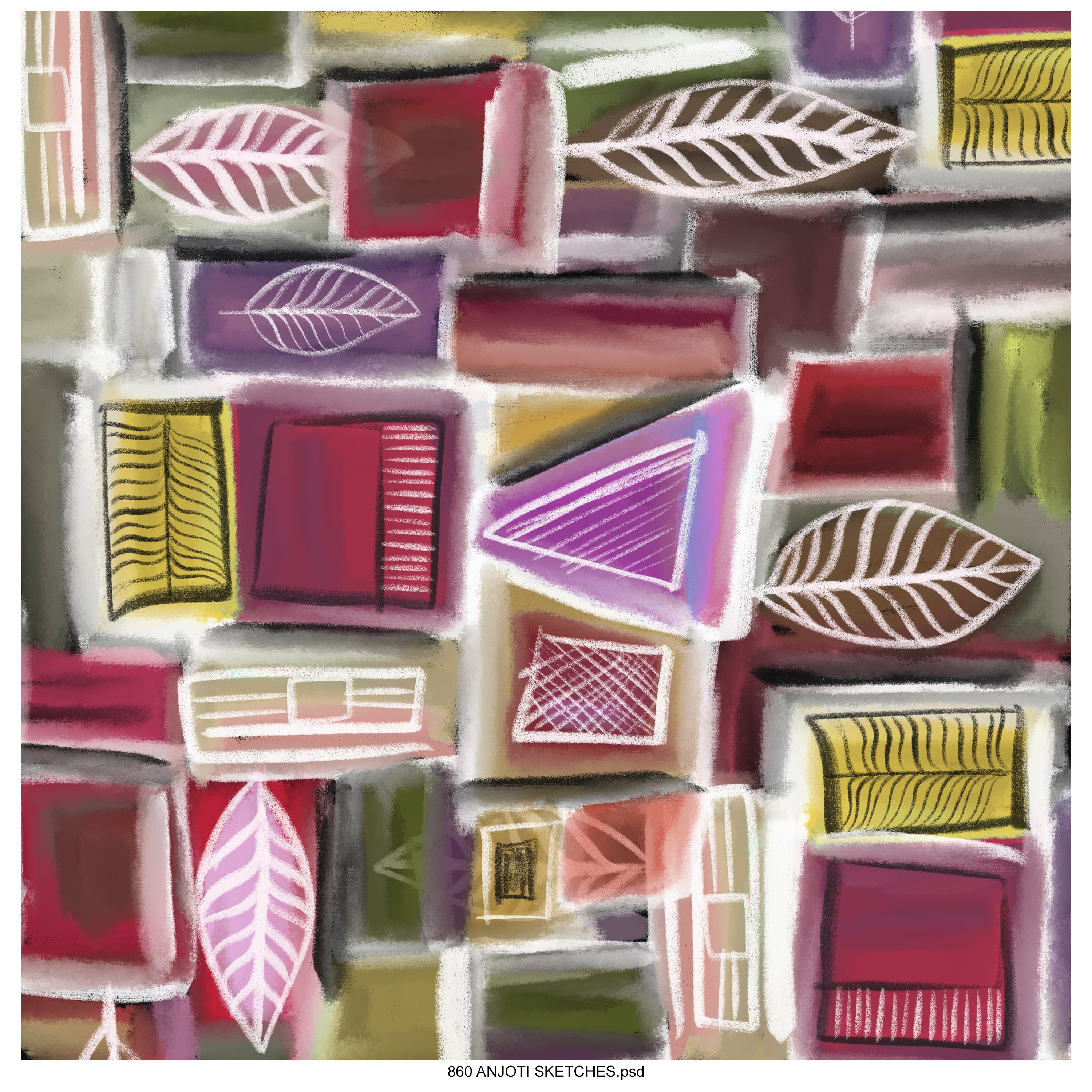 AnjotiSketches 05_ Summer Square wave  Abstract geometrical surfaces pattern print motifs wallpaper  collection and geometrical used,  tshirts fancy pattern work illustration in bright multicolored