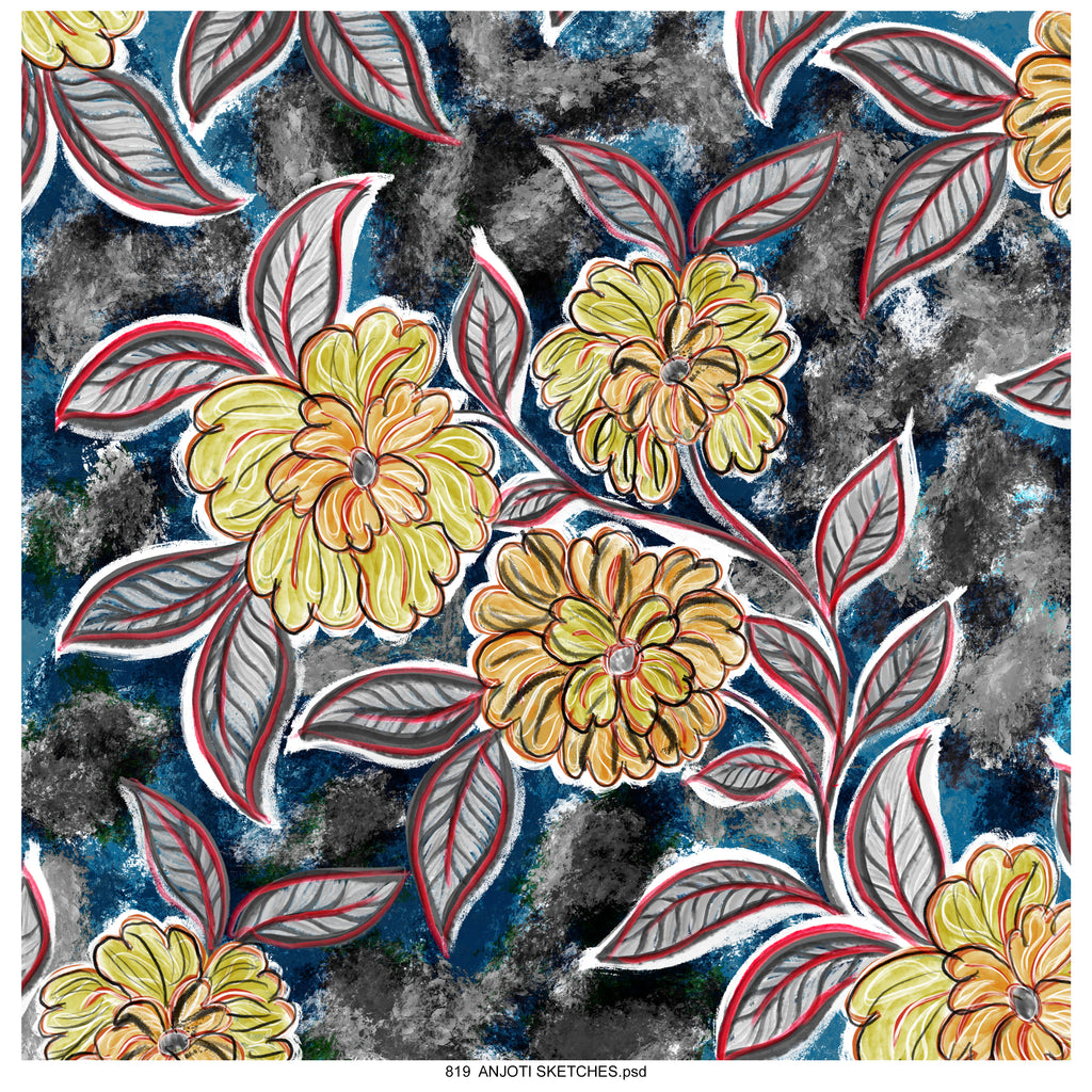 AnjotiSketches 08_New Summer floral watercolors surface pattern art allover illustration motifs in multicoloured textures effects design  for pillow purses and wallpaper