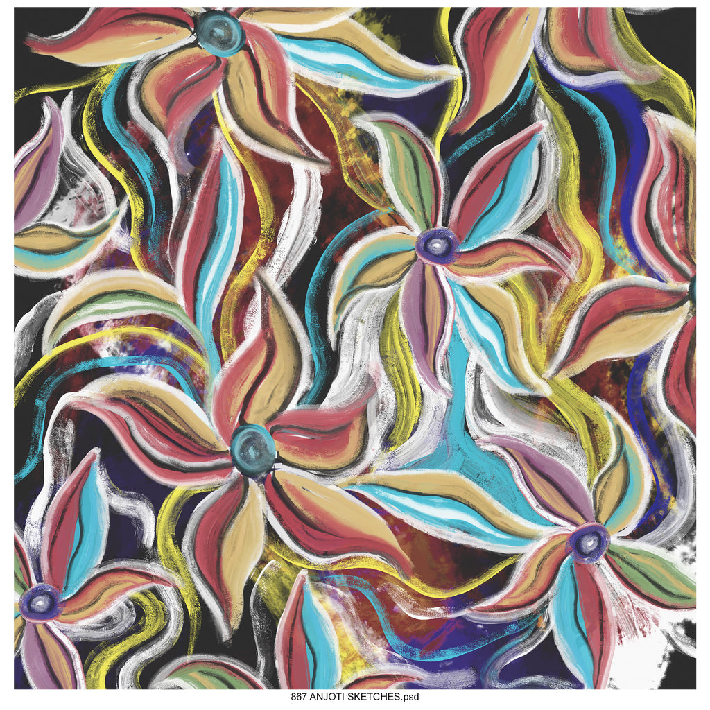 AnjotiSketches 02_New Summer floral watercolors surface pattern art allover illustration motifs in multicoloured textures effects design  for pillow purses and wallpaper
