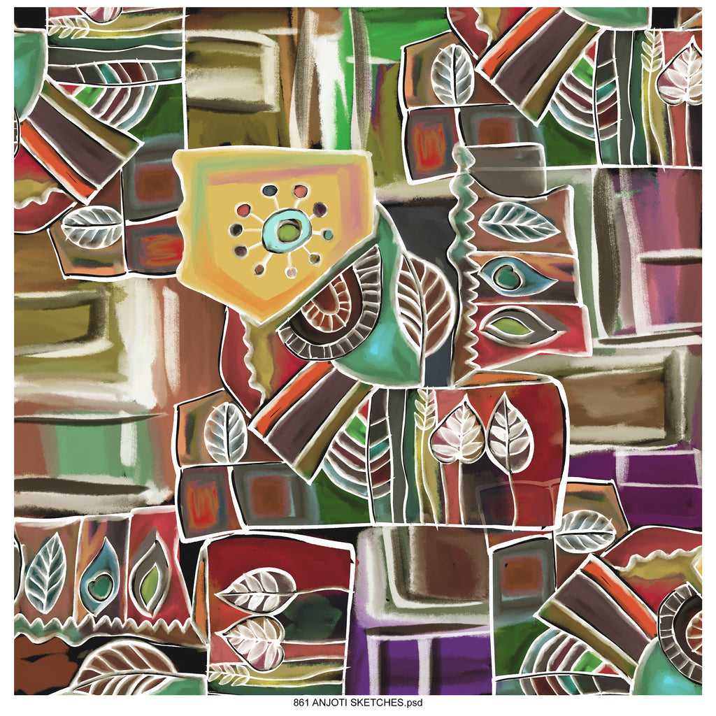 AnjotiSketches 05_ Summer Square wave  Abstract geometrical surfaces pattern print motifs wallpaper  collection and geometrical used,  tshirts fancy pattern work illustration in bright multicolored